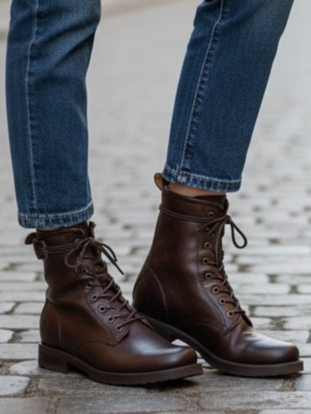 $378 Frye Veronica Combat Brown Leather Lace Up Moto Combat Comfy Ankle Boot